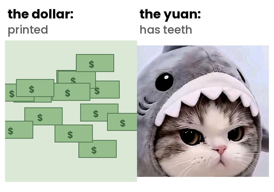the dollar: printed. the yuan: has teeth